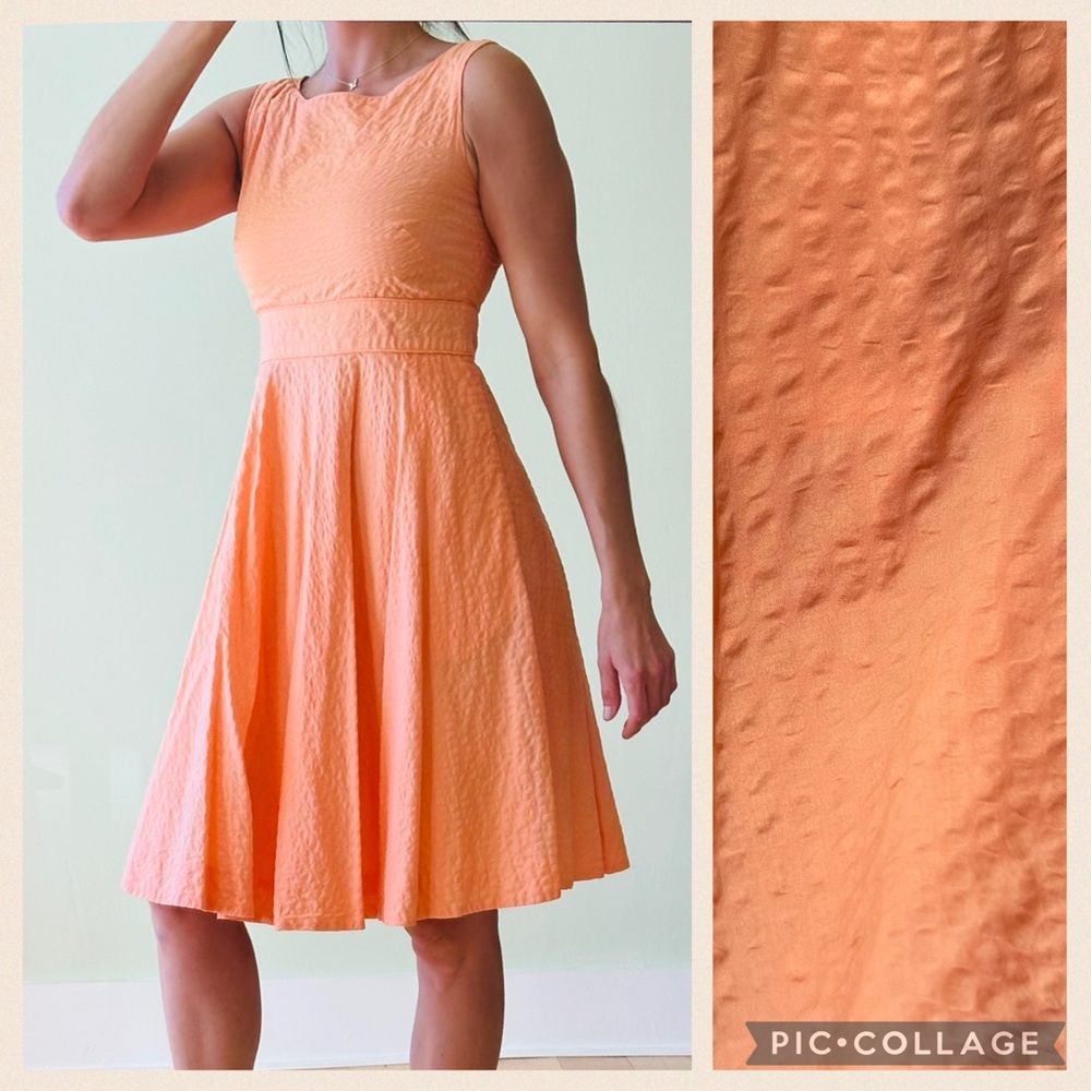 J. Crew Textured Coral-Orange Sleeveless Midi Dress
